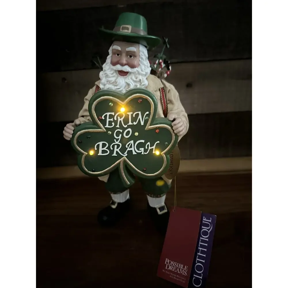 Possible Dreams Clothtique Irish Santa Smiling Eyes 2002 Musical & Lights - Box